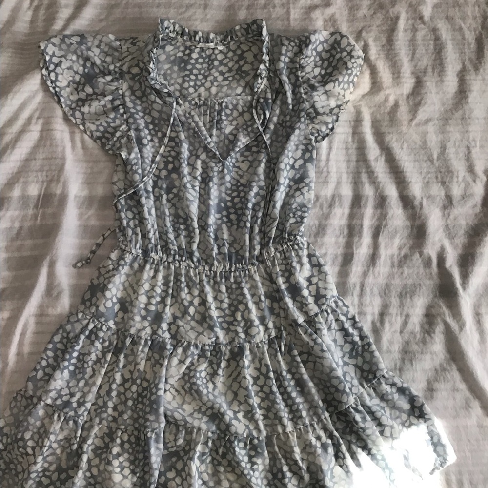 Blu Pepper Blue and White Casual Dress with flutter sleeves